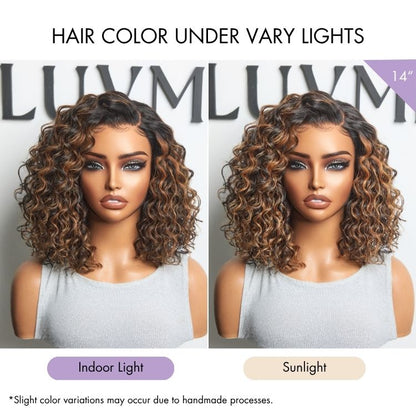 Luvme All-Day Comfort™ deep wave curly wig in brown highlight with HD lace, pre-cut lace, and minimalist glueless design
