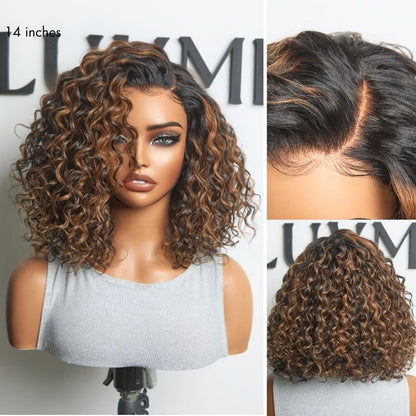 Luvme All-Day Comfort™ deep wave curly wig in brown highlight with HD lace, glueless design, and pre-cut lace for natural look.
