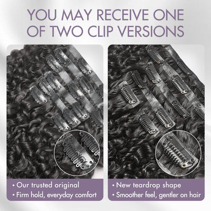 Luvme Highlights Silky Straight, Kinky Curly, Deep Wave clip-in human hair extensions with 9 or 7 pieces and free gift.
