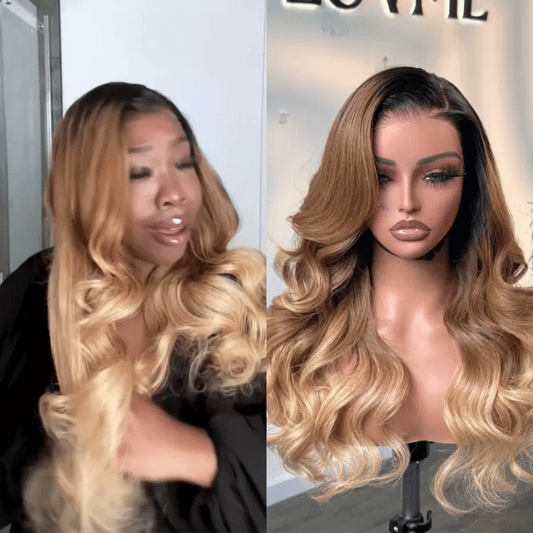 Luvme Hair PreMax 13x4 frontal lace blonde wig with loose waves and ombre color, glueless, pre-cut lace for a seamless look