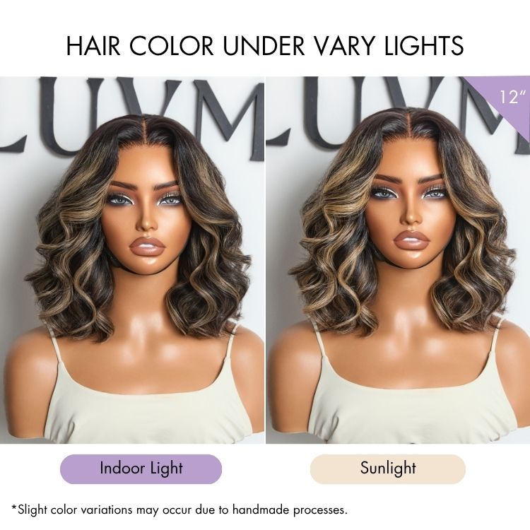 Luvme All-Day Comfort blonde highlight loose wave T-part wig with glueless HD lace and pre-cut lace, showcasing natural waves and highlights.
