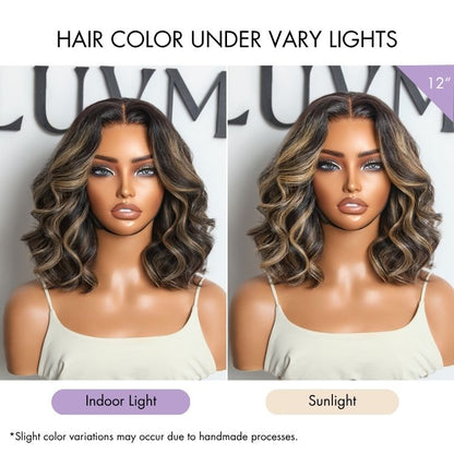 Luvme All-Day Comfort blonde highlight loose wave T-part wig with glueless HD lace and pre-cut lace, showcasing natural waves and highlights.