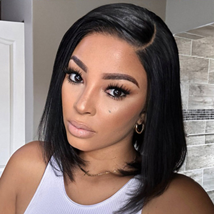 Luvme Put On & Go blunt cut straight bob minimalist lace wig with glueless C part design, natural hairline, and HD lace for a seamless look.