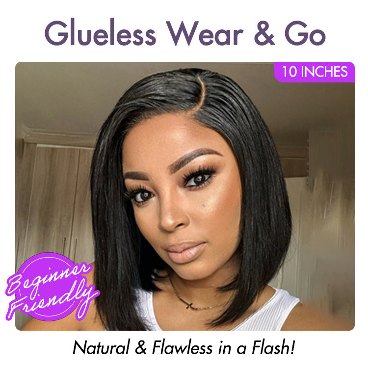 Luvme Put On & Go blunt cut straight bob minimalist lace wig with glueless C part design, natural hairline and HD lace for a seamless look.