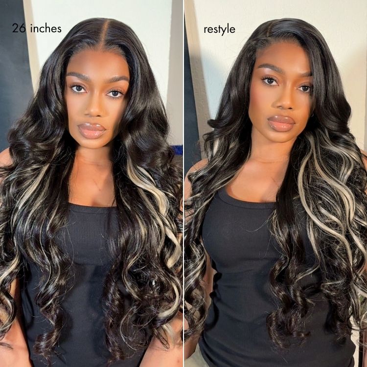 Luvme All-Day Comfort™ wig with platinum blonde highlights, loose body wave, 7x6 HD lace closure, glueless, pre-cut lace, 180% density