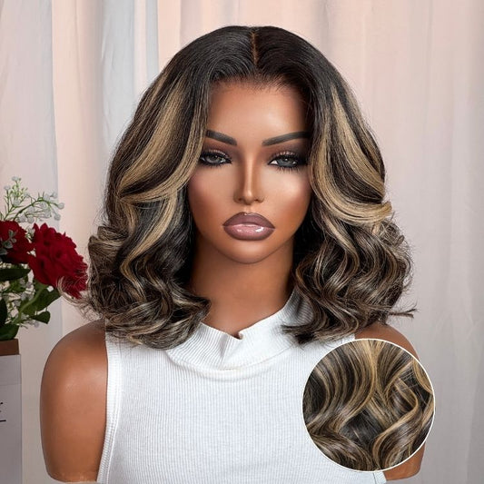 Luvme All-Day Comfort blonde highlight loose wave T-part wig with glueless HD lace, pre-cut lace, and minimalist style.