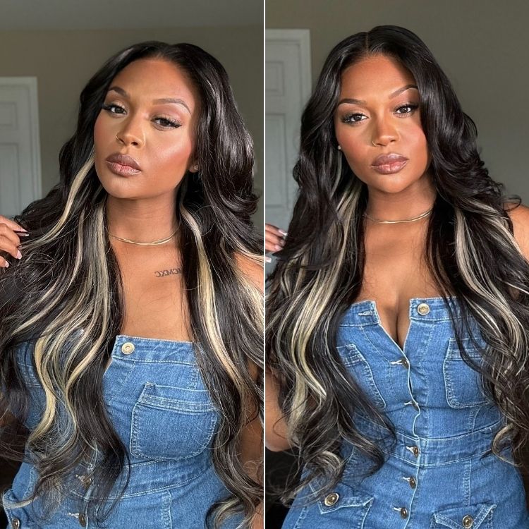 Luvme All-Day Comfort™ platinum blonde lace wig with loose body wave, 180% density, 7x6 closure, glueless HD lace, pre-cut.