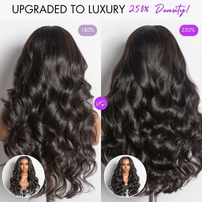 Luvme Hair NatureMAX™ 250% density loose wave HD lace front wig with pre-cut lace and adjustable flexi-fit cap, ear-to-ear coverage.