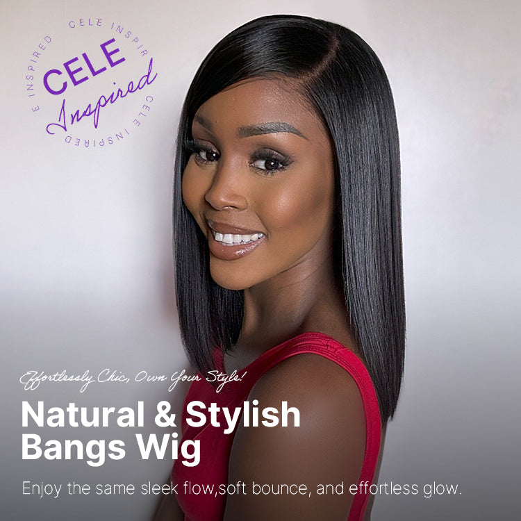 Luvme Hair 5x5 closure wig with breathable cap, silky straight texture, deep left C part, glueless lace bob hairstyle.
