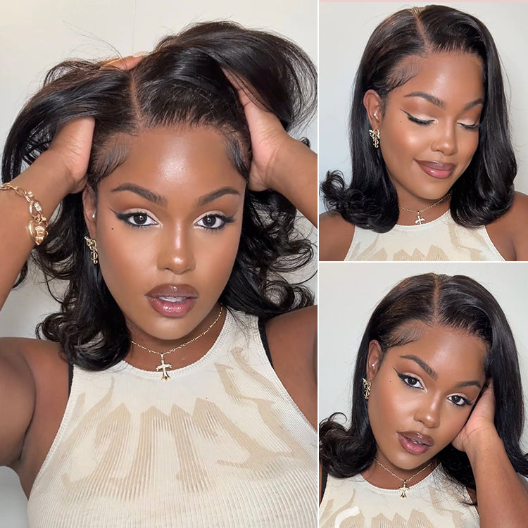 Luvme Hair retro 90s flip ends bob cut wig with glueless 13x4 frontal lace, human hair, styled for a vintage look