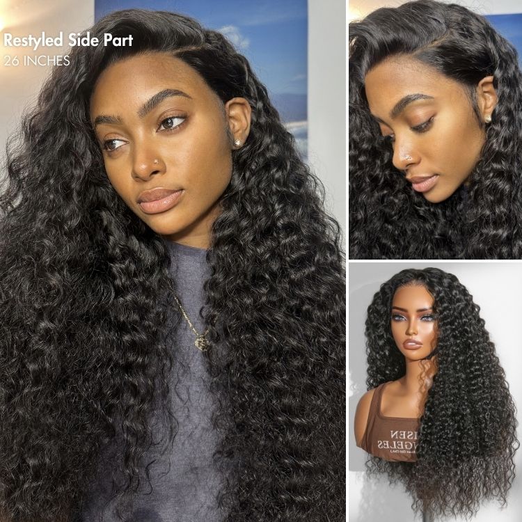 Luvme Hair PreMax 250% density water wave glueless lace frontal wig with curly, high-density, pre-cut lace and adjustable drawstring.