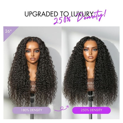 Luvme Hair PreMax 250% density water wave glueless lace frontal wig with curly, fluffy high-density 13x4 lace front and drawstring.