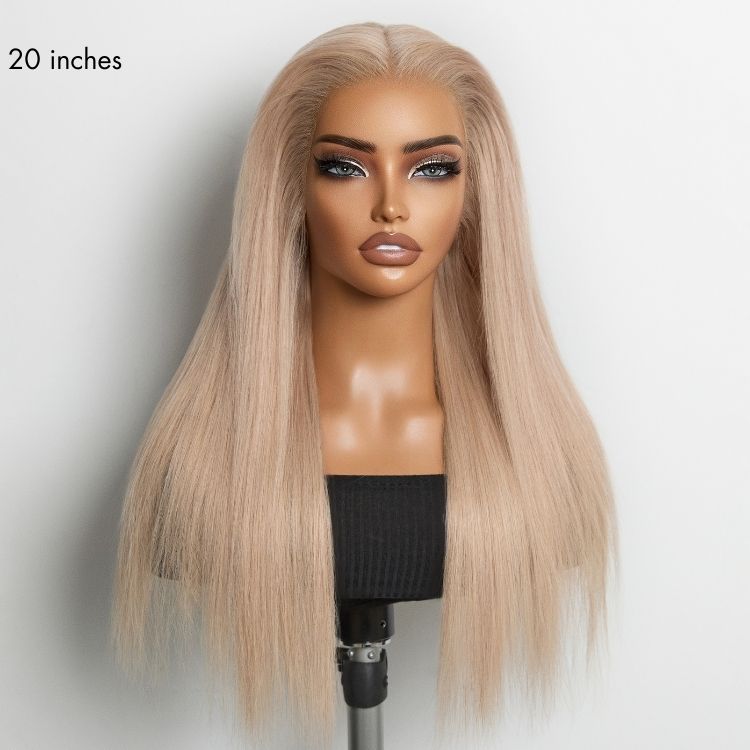 Luvme Hair NatureMAX ash blonde 13x4 lace front wig with straight silkiness, glueless design, pre-cut lace, and flexible drawstring cap