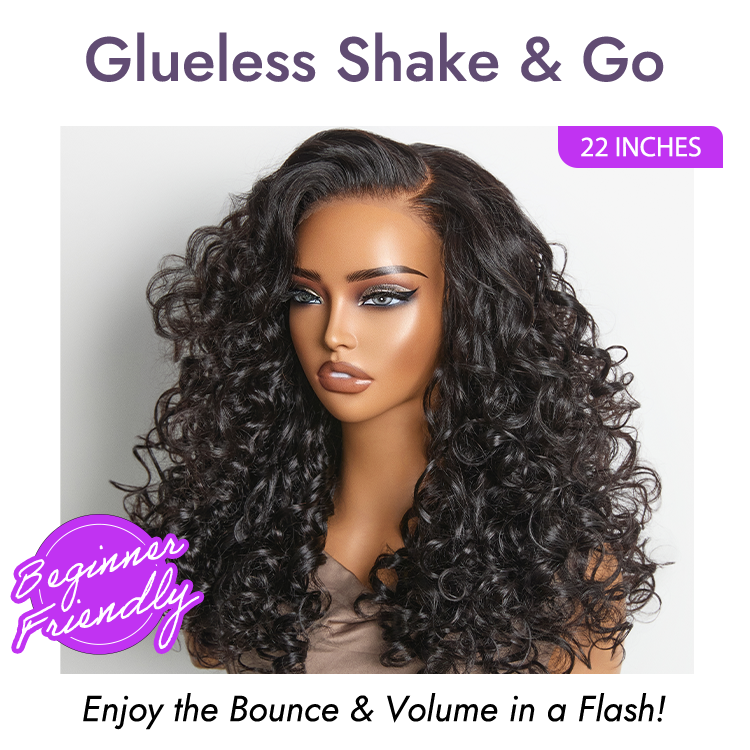 Luvme Hair 180% density curly lace closure wig with layered bouncy curls on breathable cap, pre-cut 5x5 glueless lace layer.