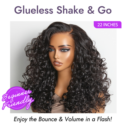 Luvme Hair 180% density curly lace closure wig with layered bouncy curls on breathable cap, pre-cut 5x5 glueless lace layer.