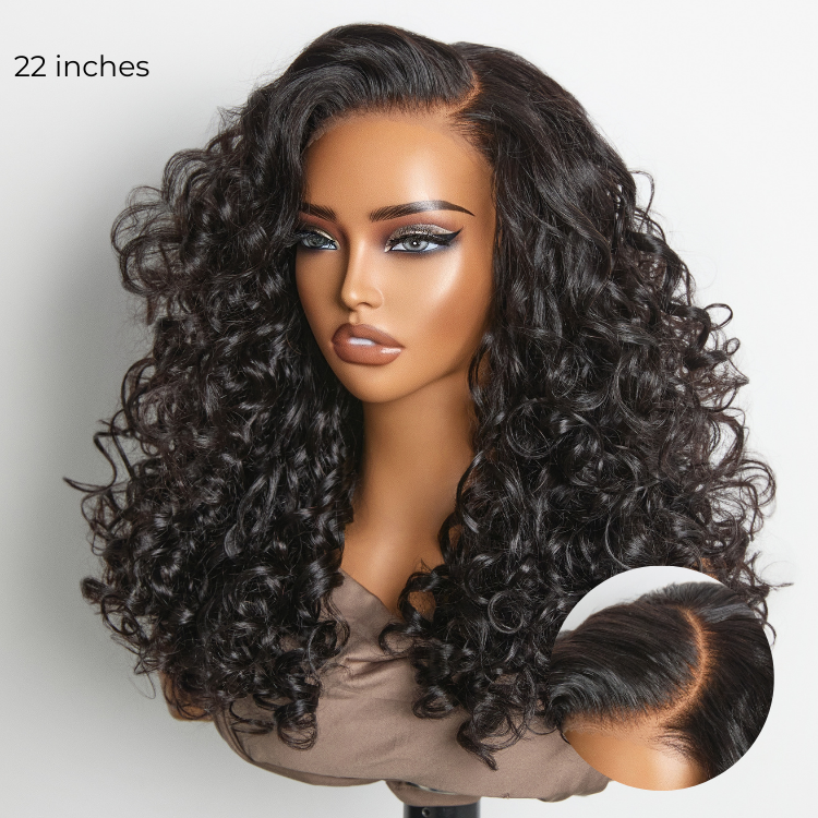 Luvme Hair 180% density curly lace closure wig with layered bouncy curls, glueless 5x5 pre-cut lace, breathable cap