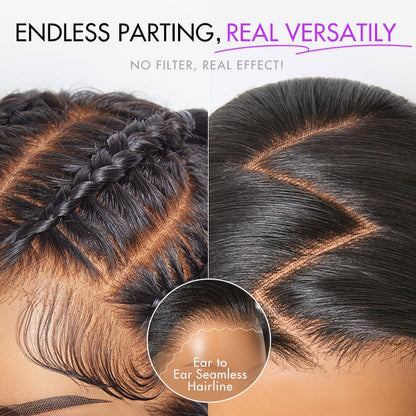 Luvme Hair PreMax Wigs 13x4 frontal lace wig with silky straight texture, natural hairline, brown highlights, and pre-cut lace.