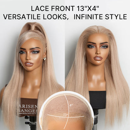 Luvme Hair NatureMAX™ Ash Blonde Silky Straight 13x4 HD lace front wig with pre-cut lace and flexi-fit drawstring cap.