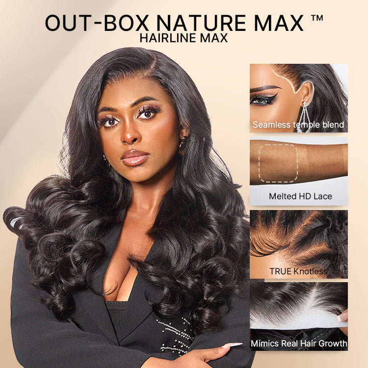Luvme Hair NatureMAX 250% density loose wave HD lace front wig with pre-cut lace, ear-to-ear 13x4, glueless cap, flexible fit.