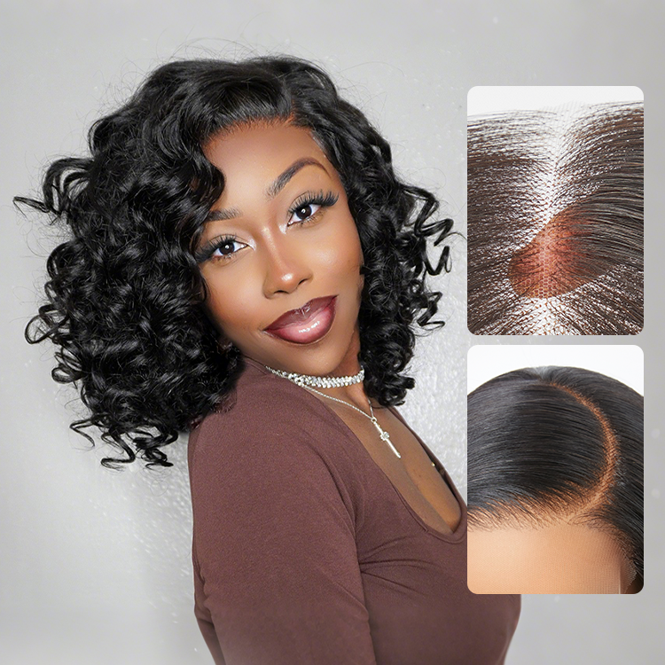 Luvme Hair minimalist lace wig with bouncy curls, left C-part, pre-cut HD lace, glueless design, natural texture.