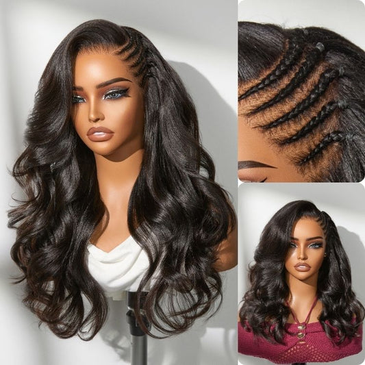 Luvme Hair Readitress™ side braided Yaki body wave HD lace wig with 13x6 frontal, glueless ear-to-ear design, flexible drawstring cap