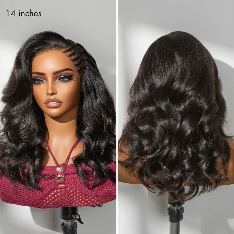 Luvme Hair Readitress™ side braided Yaki body wave HD lace wig with 13x6 frontal, glueless, ear-to-ear, human hair, flexi-fit cap