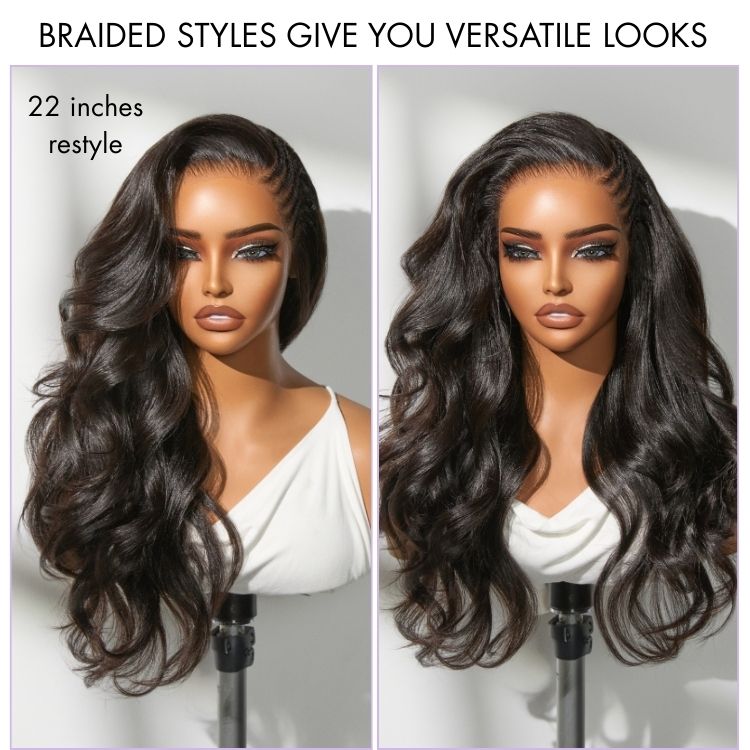 Luvme Hair Readitress™ Side Braided Yaki Body Wave HD Lace Wig with glueless ear-to-ear 13x6 frontal and flexi-fit drawstring cap