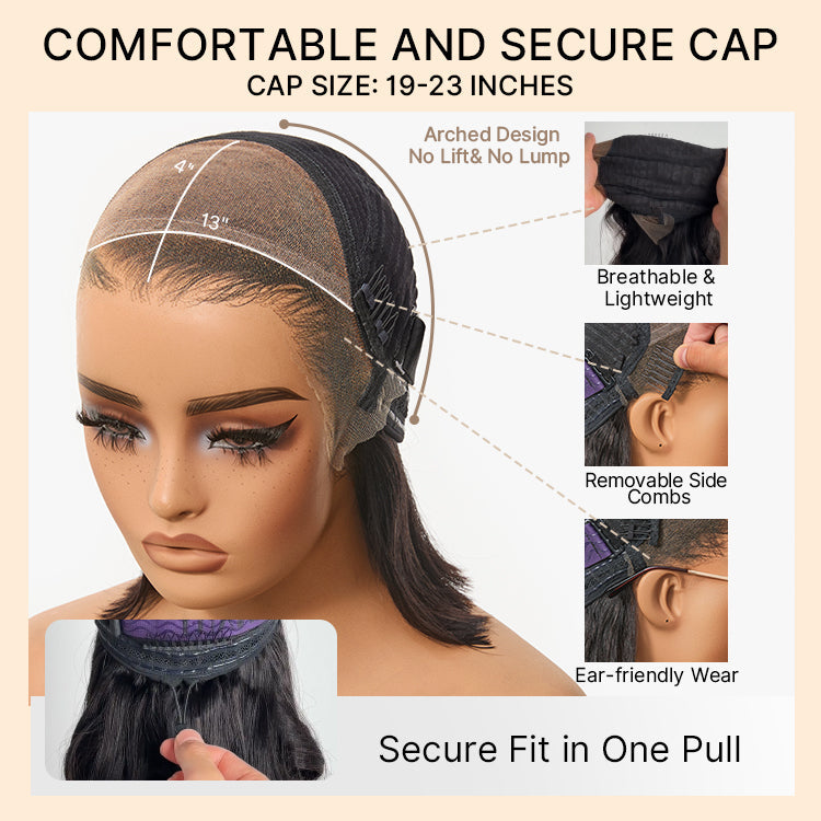 Luvme Hair retro 90s flip ends bob cut wig with 13x4 lace frontal, glueless human hair wig in natural blonde color.