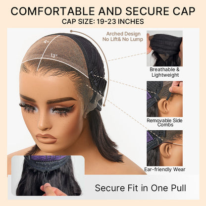 Luvme Hair retro 90s flip ends bob cut wig with 13x4 lace frontal, glueless human hair wig in natural blonde color.