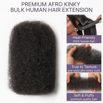 Luvme Hair Readitress Afro Kinky Bulk Human Hair for dreadlock extensions, twists, and braids in natural black color.