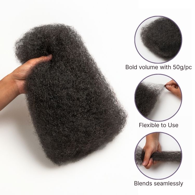 Luvme Hair Readitress Afro Kinky Bulk Human Hair for dreadlock extensions, twists, braids, and loc repairs.