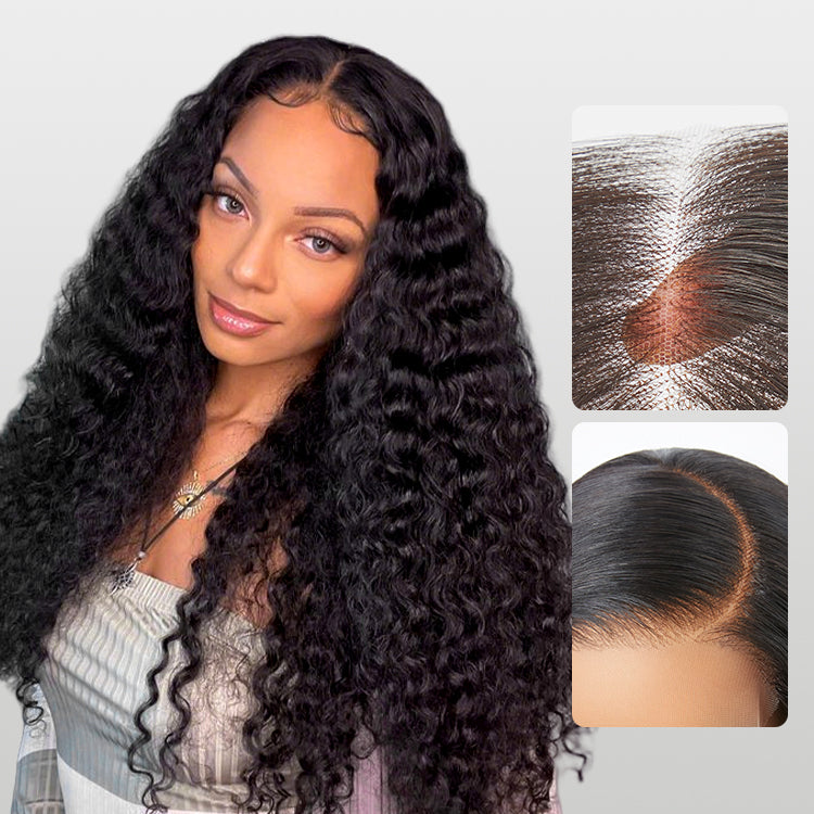 Luvme 13x4 frontal lace wig with water wave HD human hair, pre-cut lace, glueless, 180% density, free part style.
