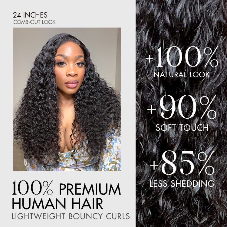 Luvme 13x4 frontal lace human hair wig with water wave HD texture, glueless, pre-cut lace, and natural free part style.