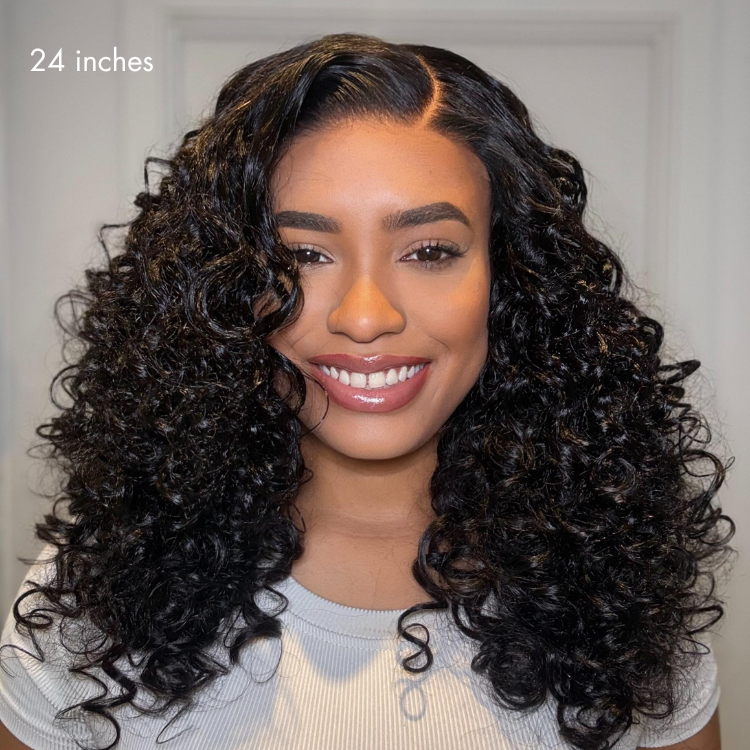 Luvme Hair 180% density bouncy curly 5x5 lace closure wig with layered curls and breathable cap, glueless pre-cut lace.
