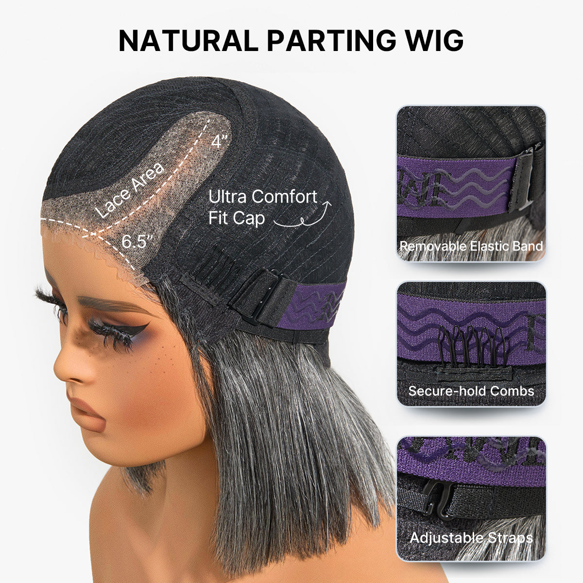 Luvme Hair grey layered bob wig with pre-cut lace, 100% human hair, glueless design, minimalist lace for easy wear