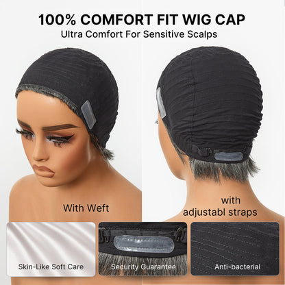 Luvme Hair short pixie cut wig with bangs, 100% human hair, glueless, soft, skin-like comfort, ideal for hair loss solutions