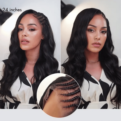 Luvme Hair Readitress™ side braided Yaki body wave HD lace wig with 13x6 frontal, glueless ear-to-ear, flexi-fit drawstring cap