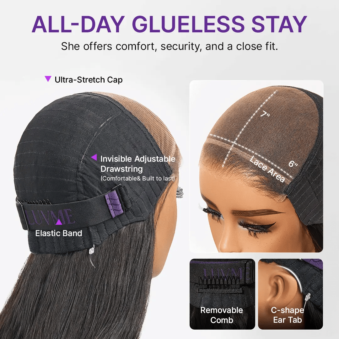 Luvme Hair MyOwn-Fit™ PartingMax glueless personalized wig with bone-straight hair, baby hair, 7x6 HD lace closure, pre-cut and bleached.