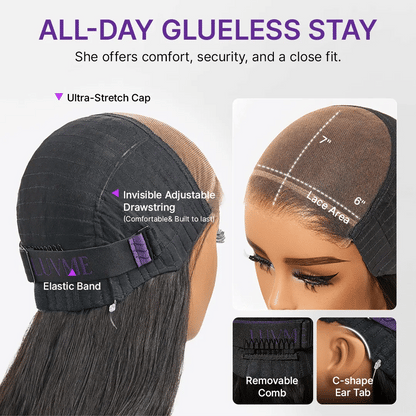 Luvme Hair MyOwn-Fit™ PartingMax glueless personalized wig with bone-straight hair, baby hair, 7x6 HD lace closure, pre-cut and bleached.