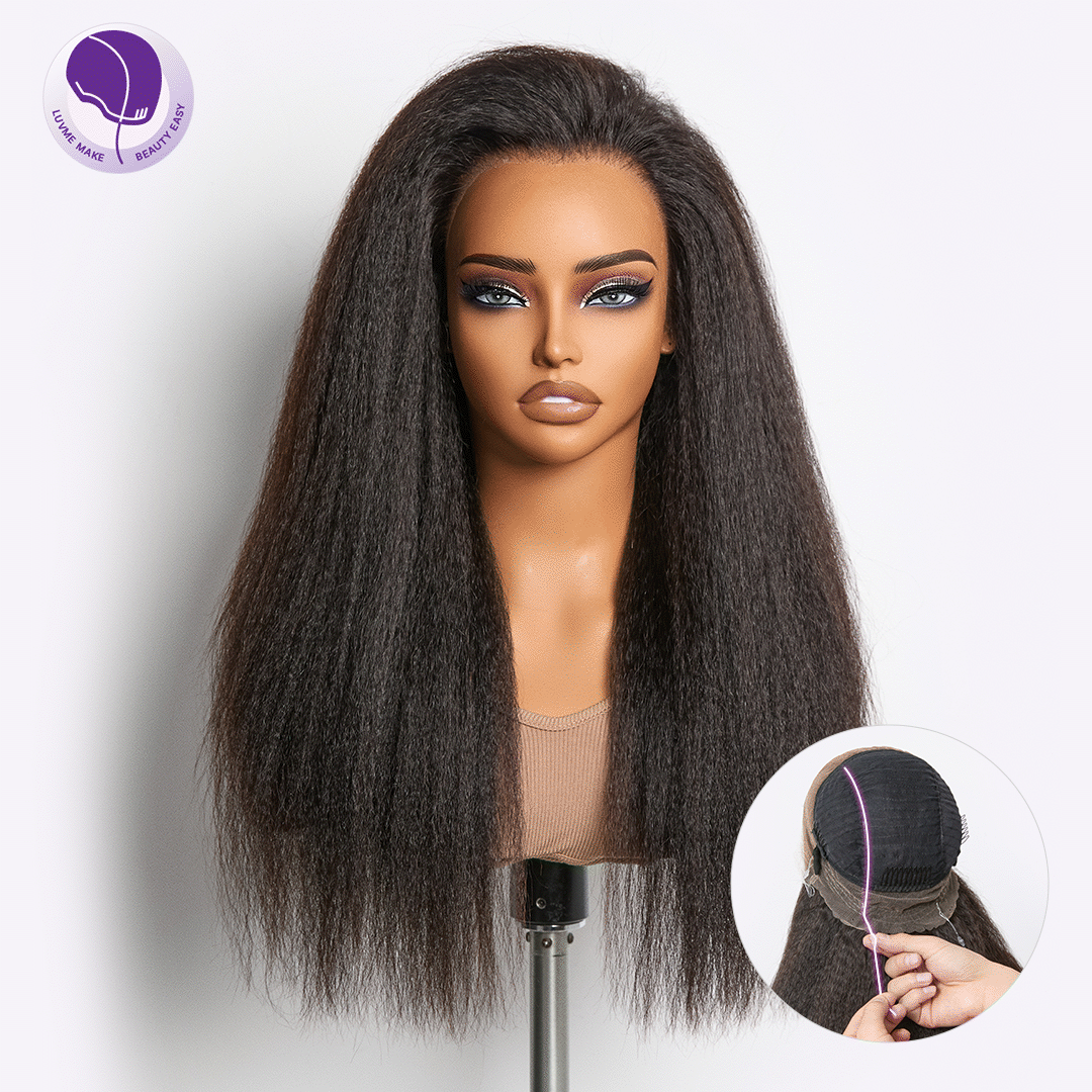 Luvme Hair MyOwn-Fit™ 360 HD Lace Kinky Straight Wig on flexible drawstring cap with pre-cut lace for a natural look