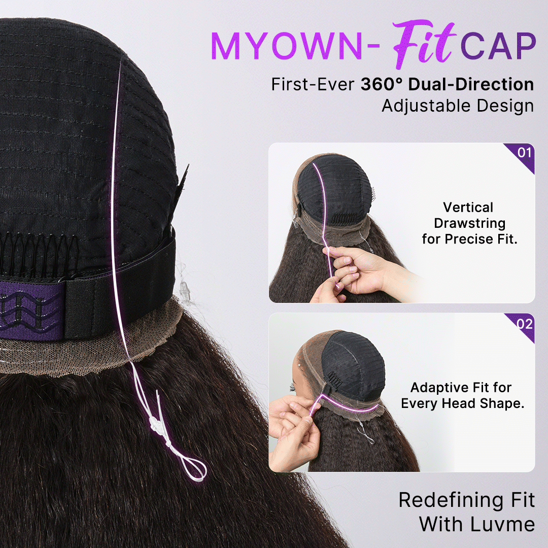 Luvme Hair MyOwn-Fit™ 360 HD Lace Kinky Straight Wig with flexi-fit Invisi Drawstring Cap and pre-cut lace for a natural look