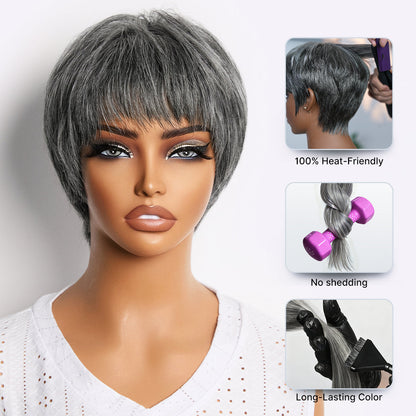 Luvme Hair short pixie cut wig with bangs, 100% human hair, glueless, soft skin-like texture, ideal for hair loss, ultra comfortable