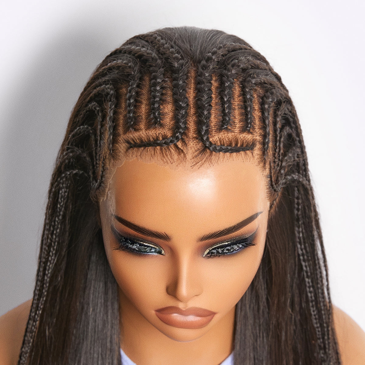 Luvme Hair Readitress™ 180% density pre-braided silky straight human hair lace wig with pre-cut 13x4 frontal and glueless design.