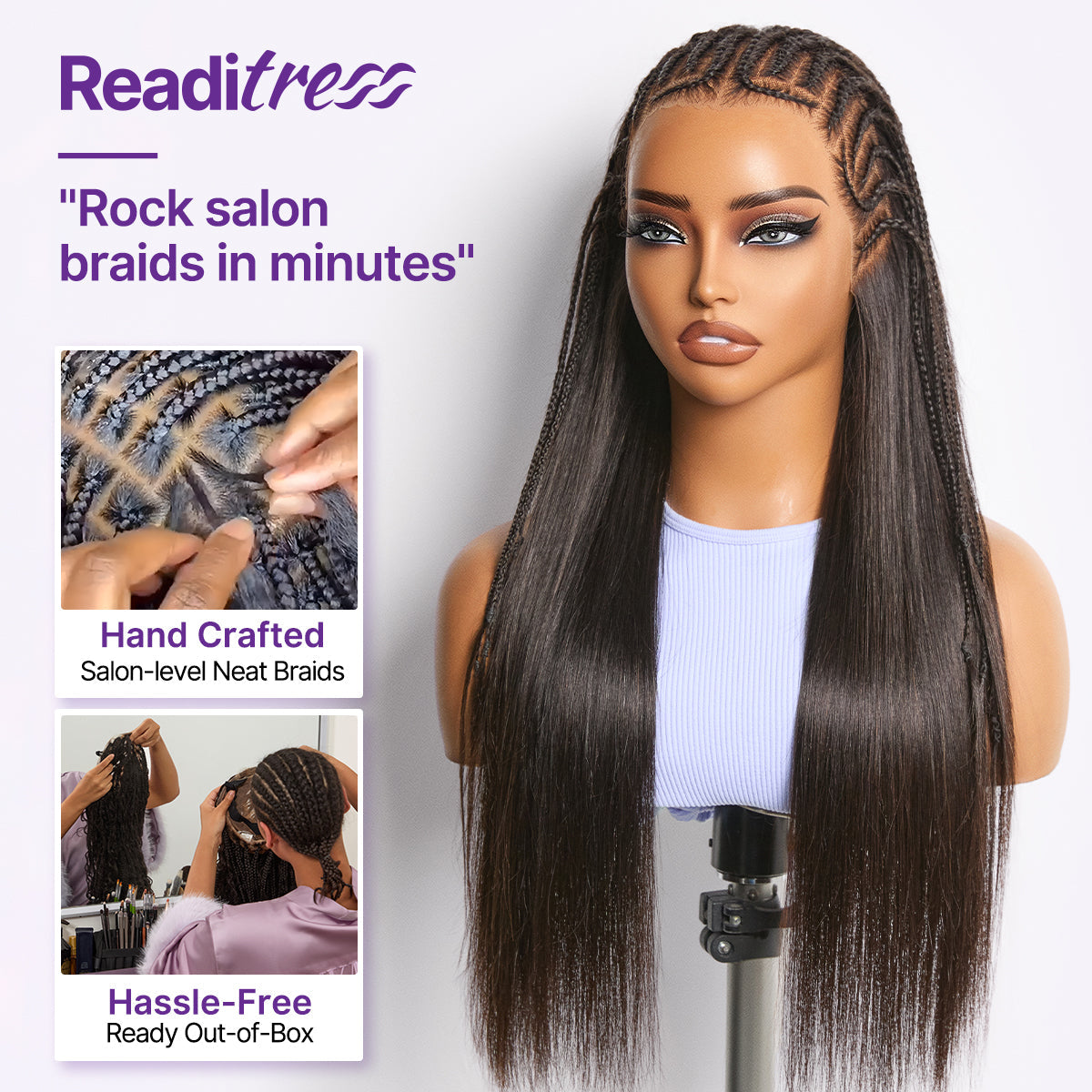 Luvme Hair Readitress™ 180% density pre-braided straight human hair lace wig with 13x4 frontal, glueless, ear-to-ear style