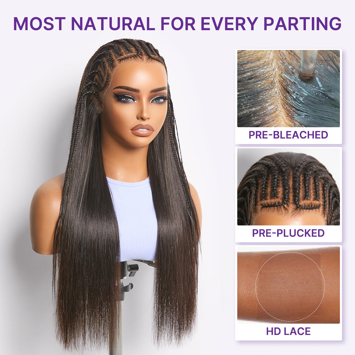 Luvme Hair Readitress™ silky straight human hair wig with 13x4 lace frontal, pre-braided, glueless, ear-to-ear, pre-cut lace, 180% density