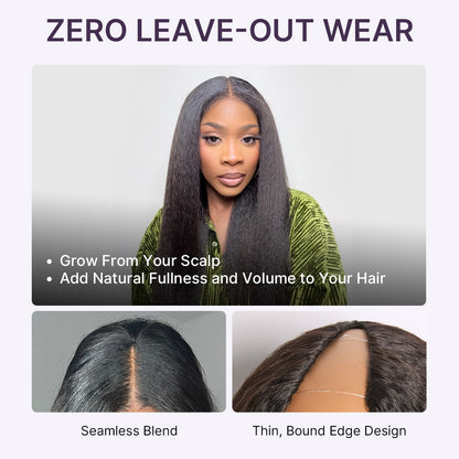 Luvme Hair True Scalp Kinky Straight V Part glueless human hair wig with drawstring, flexible fit, and natural-looking hair texture.