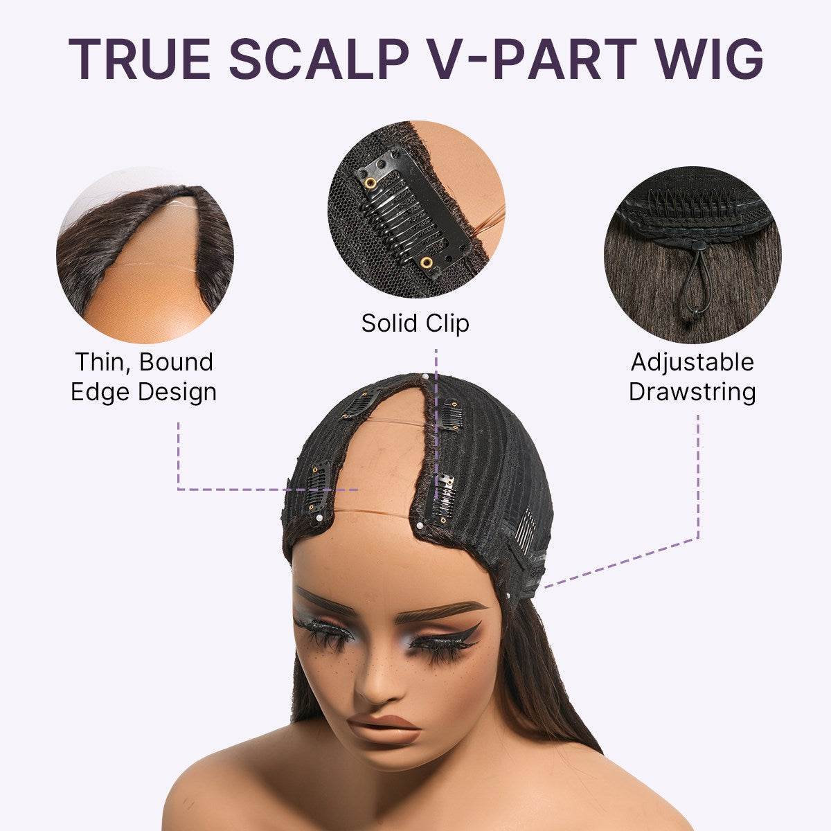 Luvme Hair True Scalp Kinky Straight V Part Glueless Human Hair Wig with flexi-fit drawstring for natural look