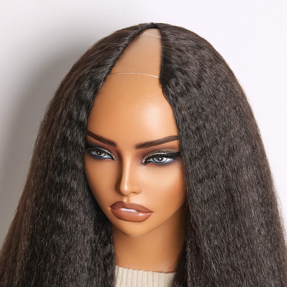Luvme Hair True Scalp Kinky Straight V Part glueless human hair wig with flexi-fit drawstring for natural look and comfortable wear