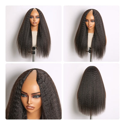 Luvme Hair True Scalp Kinky Straight V Part Glueless Human Hair Wig with flexi-fit drawstring for natural look and easy wear
