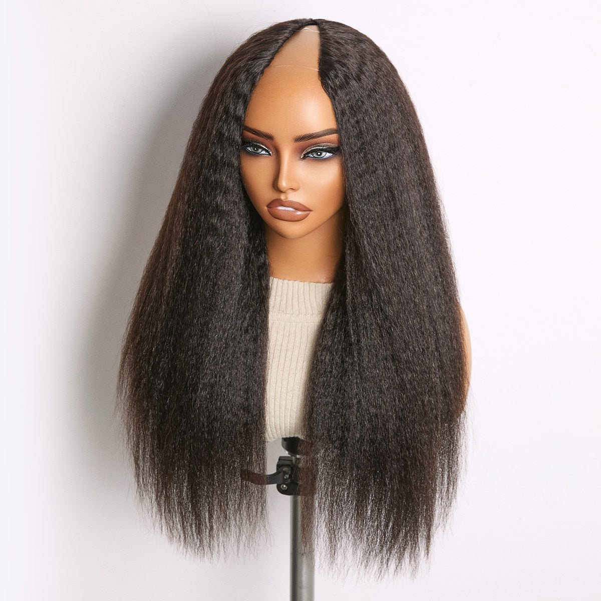 Luvme Hair True Scalp Kinky Straight V Part Glueless Human Hair Wig with flexi-fit drawstring for secure wear